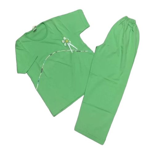 Erkan Rövid ujjú pizsama hosszú nadrággal 128/134- Zöld Virág Mintával - Kiárusítás