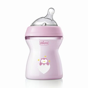 Chicco NaturalFeeling 250 ml cumisüveg - Rózsaszín Bagoly