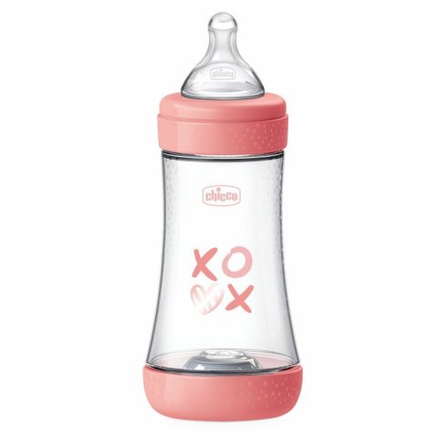 Chicco Perfect5 240 ml biofunkcionális cumisüveg - Rózsaszín xoxo