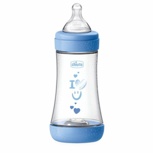 Chicco Perfect5 240 ml biofunkcionális cumisüveg - Kék I love you