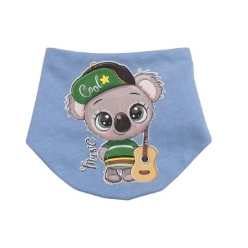   Babastar Pamut baba nyálkendő mintás - Kék - "Music" Koala gitárral