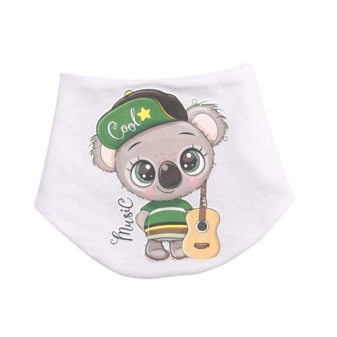 Babastar Pamut baba nyálkendő mintás - Fehér - "Music" Koala gitárral