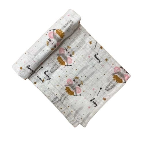 Wikids Textil Pelenka 80x90 - Fehér/Rózsaszín Balerina Nyuszi